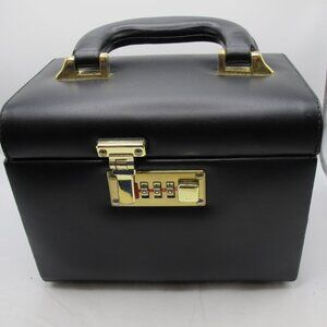 Leather black locking jewelry case with ring form and 2 additional drawers